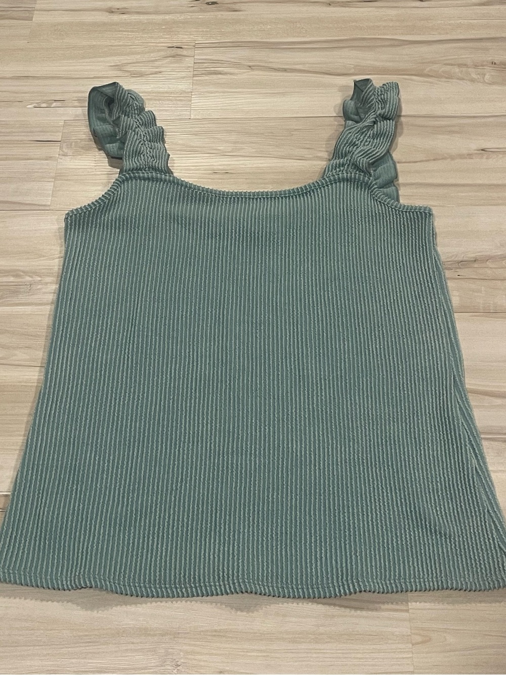 Blue Buttercup Ribbed Tank Top Size L Seafoam Green Ruffle Strap Stretchy